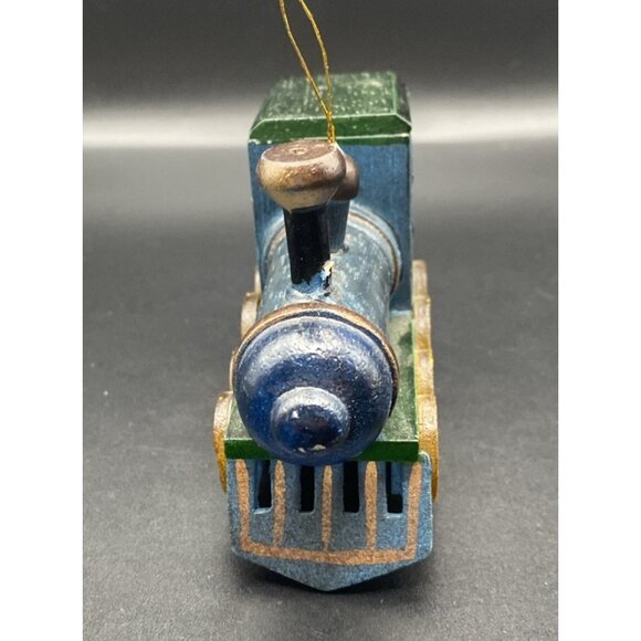 Lot 2 Vintage Wooden Train Ornaments Santa Blue Bear Engine Locomotive Christmas - Picture 8 of 15